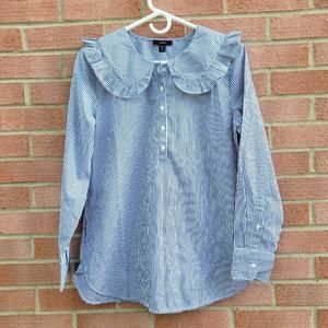 J. Crew Blue and White Striped Button-Down Top with Peter Pan Collar